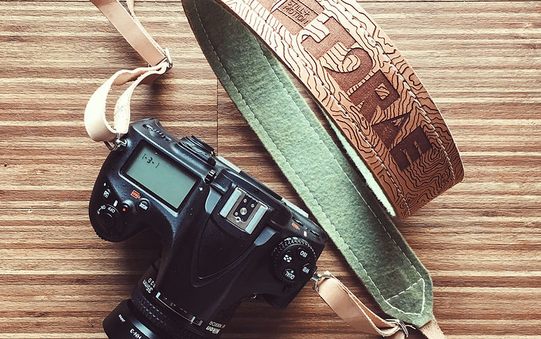 Engraved leather camera strap